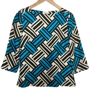 MILLY Geo Print Silk Blouse